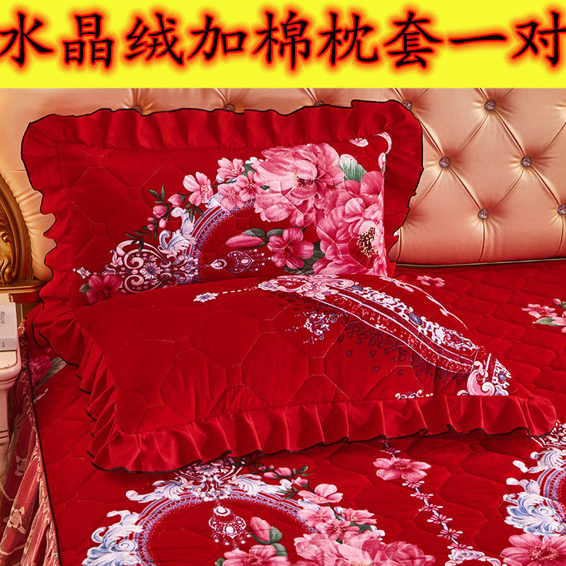 热销牛奶绒加厚夹棉花边枕套枕头套法莱绒学生单人加棉枕芯套一对