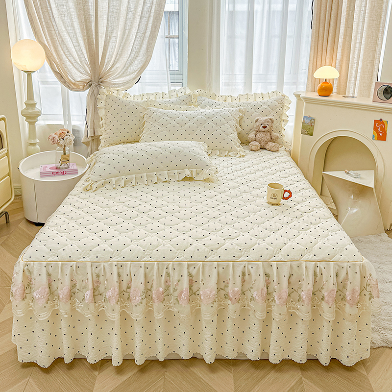 热销夹棉床裙三件套加棉床罩单件加厚保暖床群卧室席梦思防滑床套