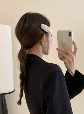 Busan羊羔毛发夹女鸭嘴夹糖果色侧边刘海夹秋冬韩甜妹风毛绒边夹