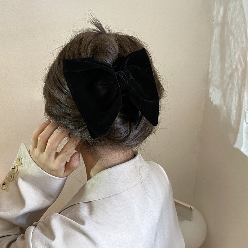 韩国优雅黑色丝绒大蝴蝶结头饰