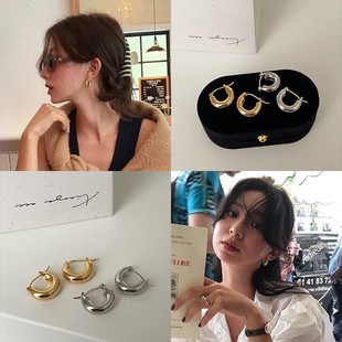 简约气质百搭耳环 时尚 Busan韩国博主fever同款 半圆金属耳扣女个性