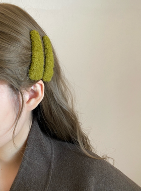 Busan韩系少女彩色毛绒发夹时尚气质侧边刘海夹发卡秋冬发饰边夹