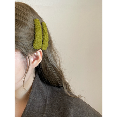 Busan韩系少女彩色毛绒发夹时尚气质侧边刘海夹发卡秋冬发饰边夹