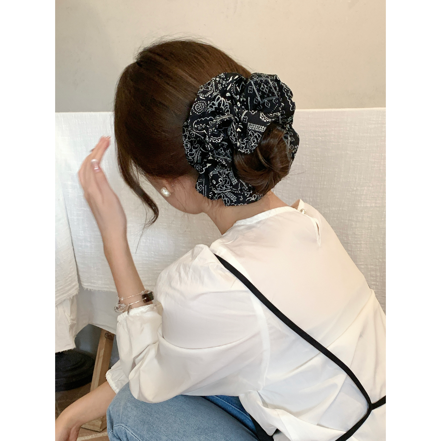 Busan新中式民族风腰果花大肠发圈高级感慵懒风丸子头发绳头花女