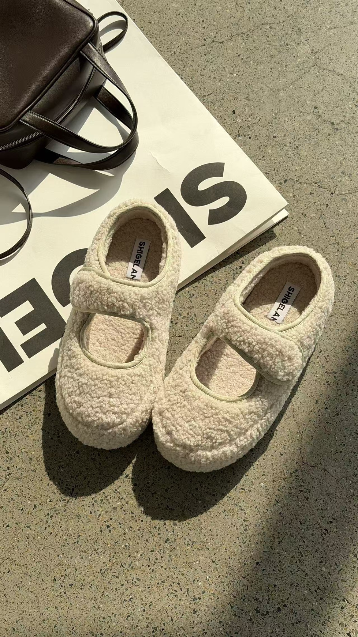 诗歌兰厚底加绒保暖包头拖鞋