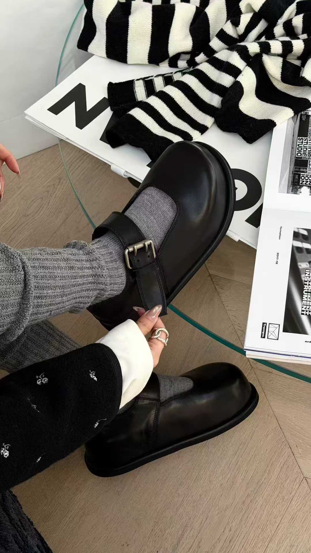 诗歌兰真皮女鞋2025秋季新款时尚百搭舒适厚底玛丽珍鞋浅口单鞋潮,女鞋,浅口单鞋,淘宝优惠券,粉丝福利购,淘宝优惠卷