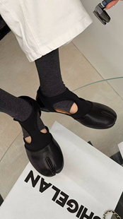 诗歌兰真皮女鞋2026春季新款时尚百搭圆头一脚蹬分趾鞋平底单鞋潮