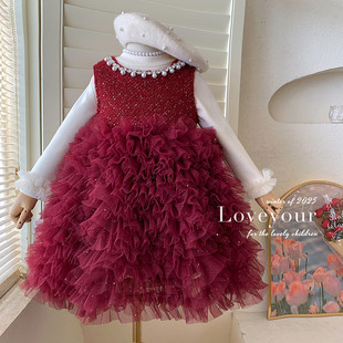 女童连衣裙套装冬款2025加绒打底无袖加绒蛋糕连衣裙两件套