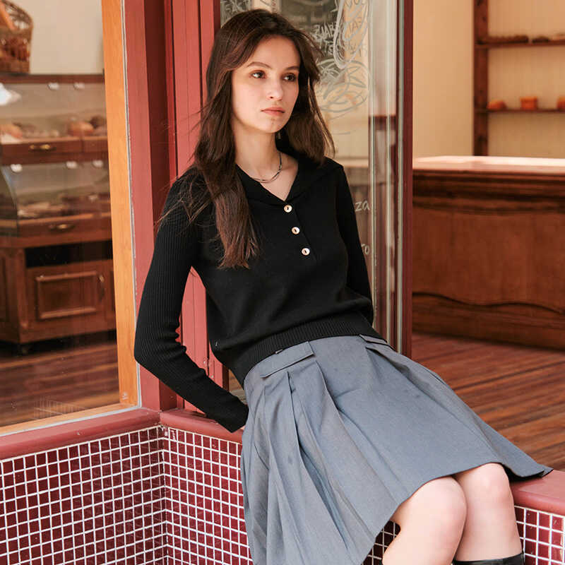 早秋针织衫上衣羊毛衫翻领polo衫女设计感小众高级感薄款高质量