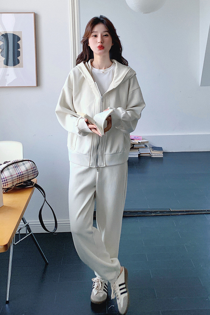 现货215-24029-P175简约连帽卫衣套装上下件两件套（控258）,女装短外套,婷丫丫