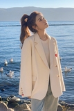 米白色休闲西服外套女春秋2025新款韩系小众设计感小个子西服，女装西装，婷丫丫