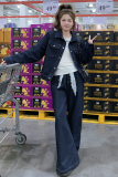 INS风温柔高级感老钱风时尚套装春秋直筒秋季休闲显瘦小个子牛仔，女装短外套，婷丫丫