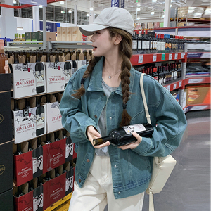 美式chic复古蓝色牛仔外套女2025春秋独特漂亮休闲超好看夹克上衣，女装短外套，婷丫丫