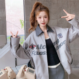 美式复古字母工装外套女2025春季新款学院风宽松休闲小个子夹克潮，女装短外套，婷丫丫