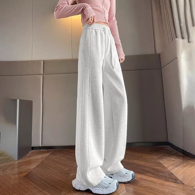 运动裤女款爆款秋冬加绒加厚直筒裤高腰显瘦小个子加绒休闲阔腿裤