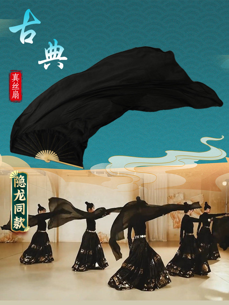 原版隐龙舞蹈黑色长扇