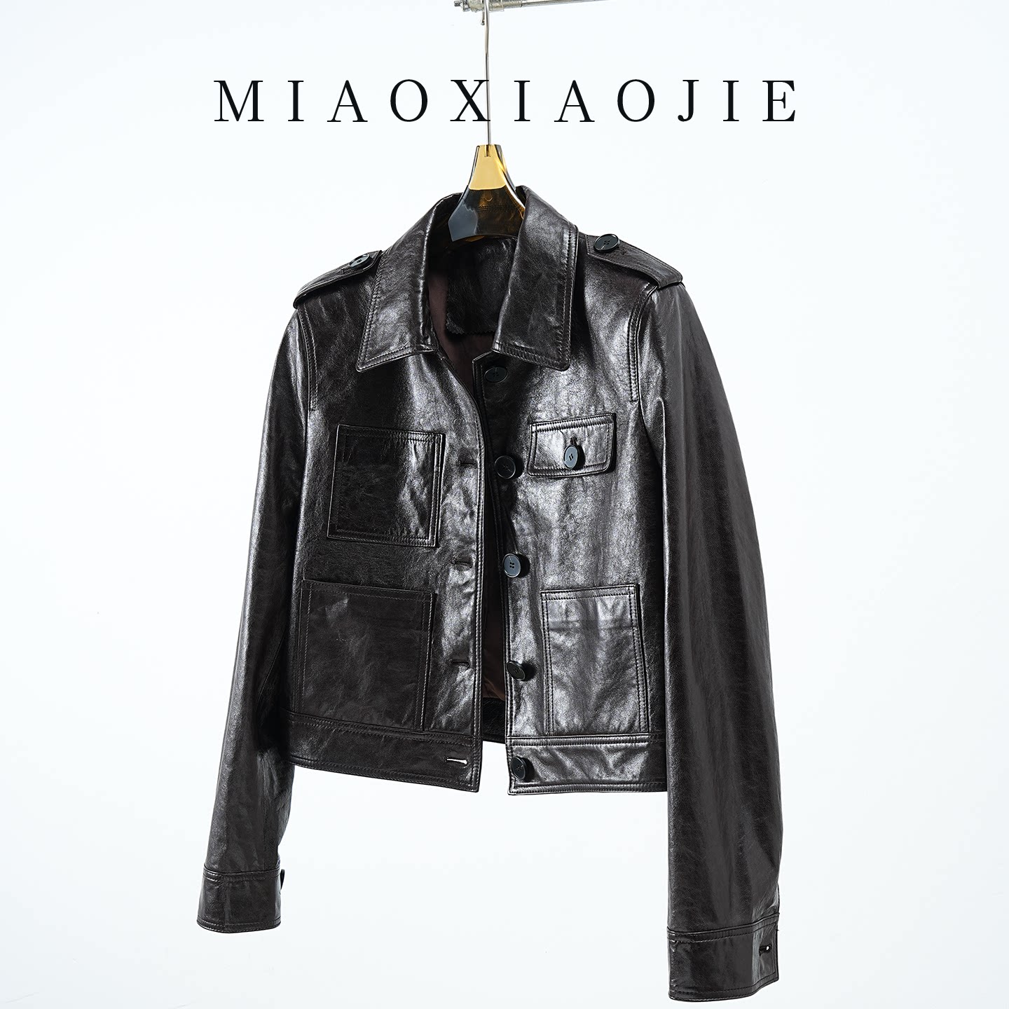 欧洲站高端油蜡小羊皮真皮皮衣女短款2026春新款小个子皮夹克外套