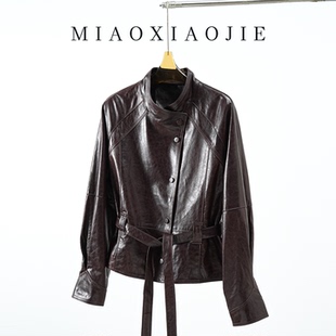 欧洲站2026春新款 皮夹克 皮衣外套女高级感小个子真皮油蜡羊皮短款
