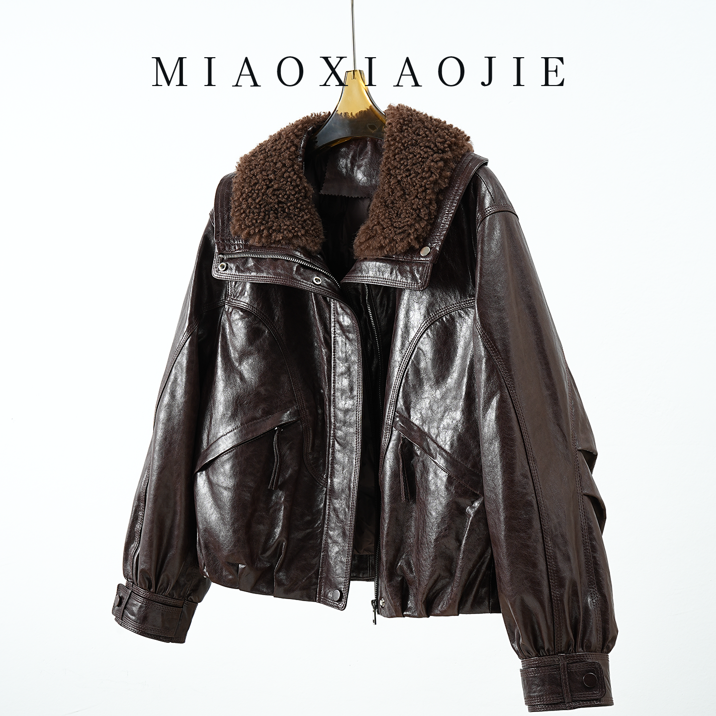 欧货羊羔毛领绵羊皮真皮羽绒服外套女2025冬新款白鹅绒皮夹克短款