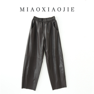 2025秋冬新款 欧洲站植鞣皮弯刀裤 皮裤 百搭阔腿裤 绵羊皮真皮长裤