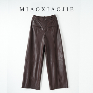 皮裤 2025秋冬新款 阔腿裤 百搭直筒裤 植鞣皮休闲绵羊皮高腰真皮长裤