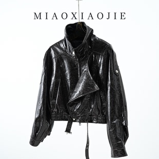 欧洲站高端亮面小羊皮真皮皮衣女短款2026春新款小个子皮夹克外套