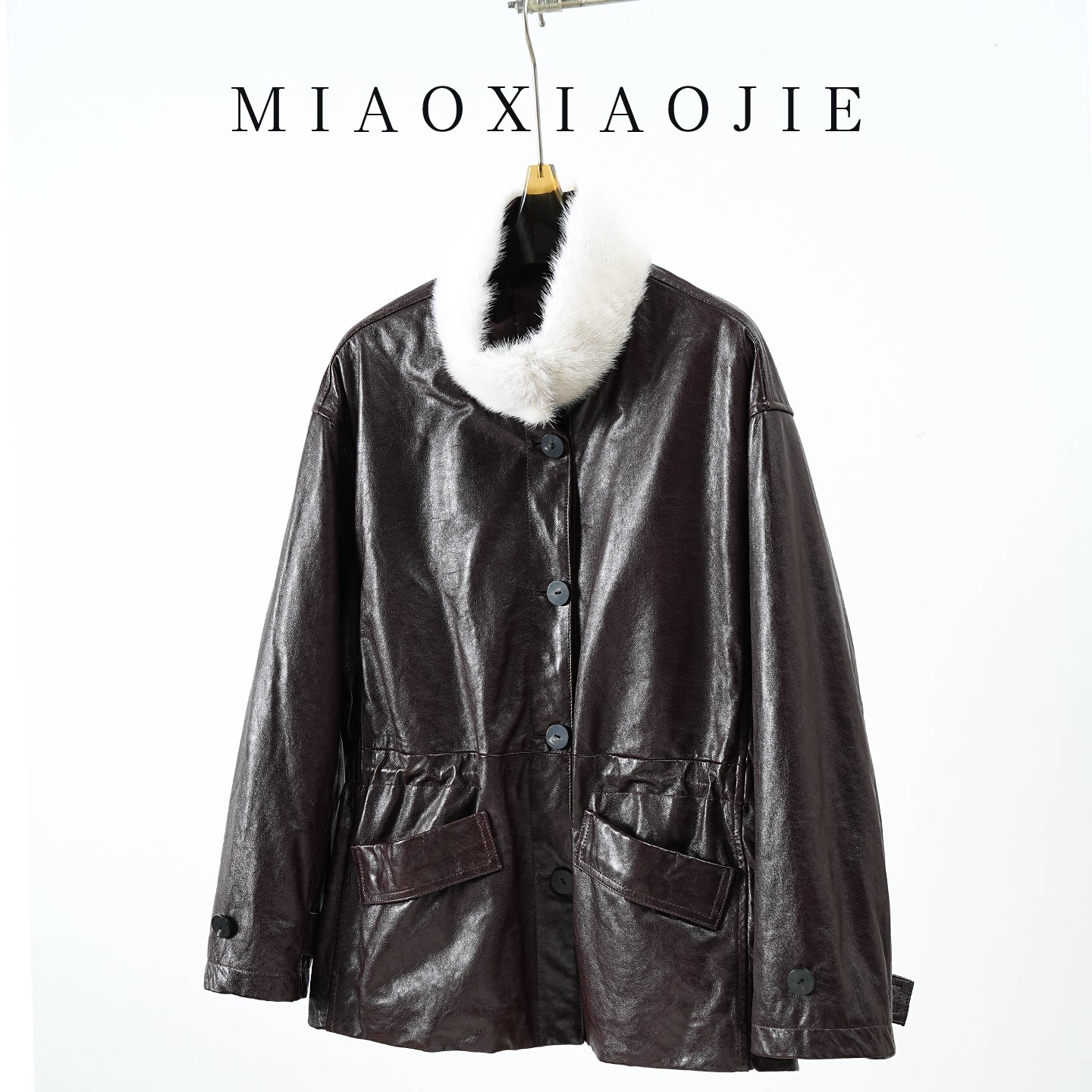 欧货水貂毛领油蜡绵羊皮鹅绒真皮羽绒服女中长款2026冬新款皮外套