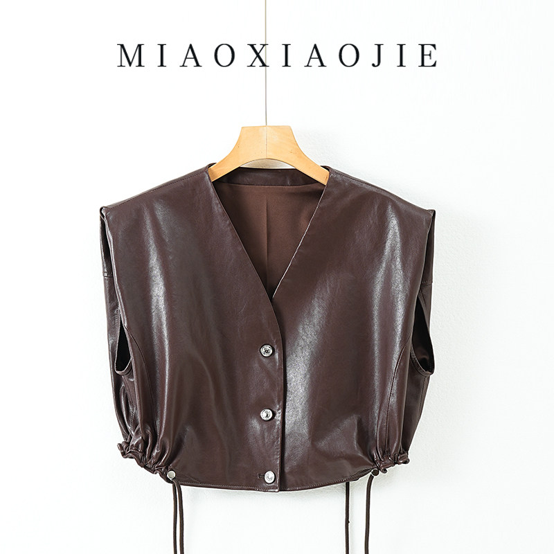 真皮皮衬衫女短款皮小衫皮马甲