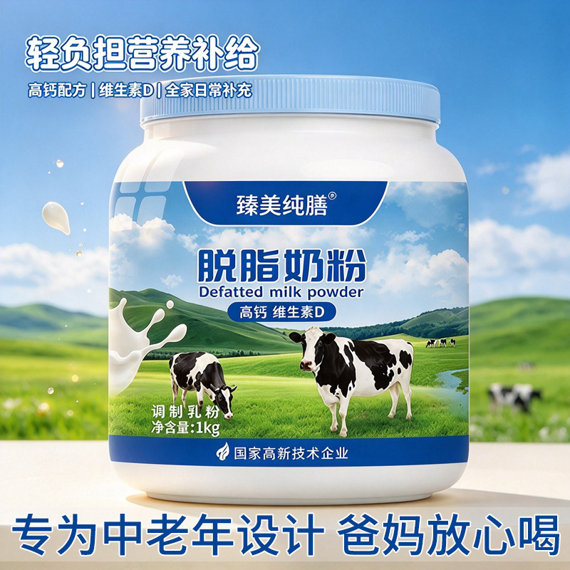 专为中老年设计 脱脂奶粉高钙配方 低脂成人老人营养早餐奶罐装
