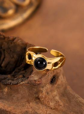 欧美简约钛钢滴油酷风指环