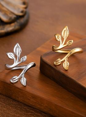 金色嫩叶真金电镀细尾戒指