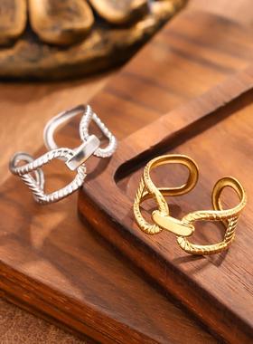 小众几何拼接钛钢叠戴戒指