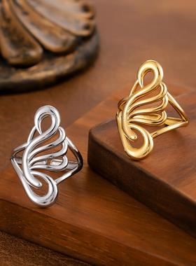 欧美风钛钢真金电镀开口戒指