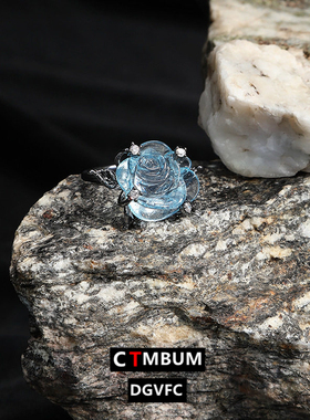 时尚ins冰透蓝玫瑰戒指女轻奢高