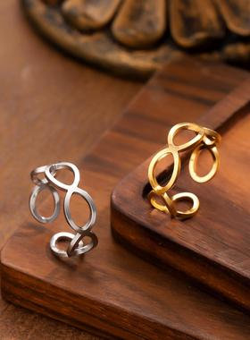 欧美镂空钛钢镀金戒指女