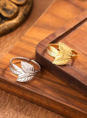 欧美时尚三片叶不锈钢女戒