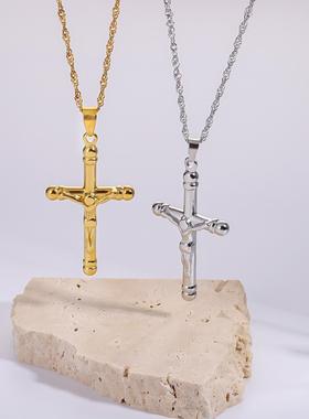 钛钢十字架复古锁骨链女