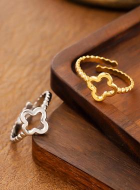 不锈钢四叶草女戒可调节