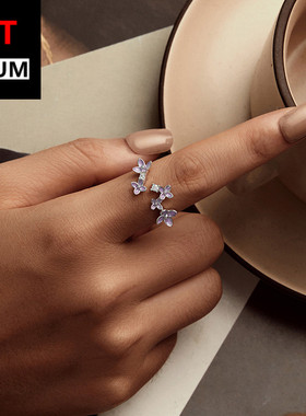 百搭原创精致丁香花百搭开口戒s925纯银镀白金可调节戒指饰品女