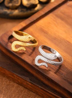 蛇形不锈钢开口个性戒指女