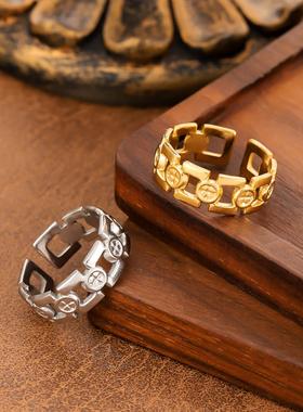 欧美复古镂空钛钢戒指女