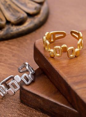 ins风几何镂空镀金戒指女