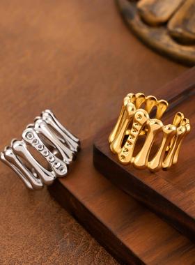 欧美简约不锈钢镶钻开口戒