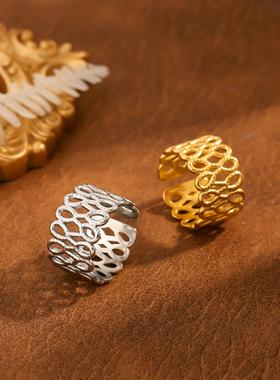 简约时尚麻花绳结钛钢女戒