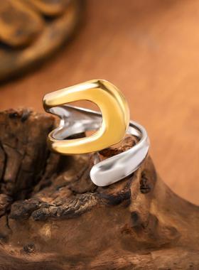 INS风18k金不锈钢拼色戒指女