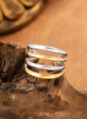 不锈钢间金线条轻奢女戒