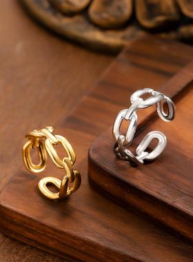 ins风钛钢缕空链条镀金戒指