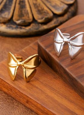 欧美时尚液态光面蝴蝶结指环戒