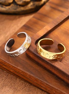 ins风钛钢镀金五角星女戒