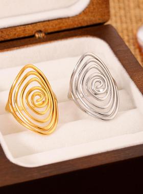 复古几何螺旋戒指18K镀金